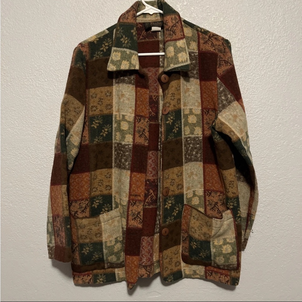 David Paul New York Fall Colors Button Up Collared Jacket W/Front Pockets Sz M